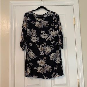 Black floral three-quarter sleeve dress